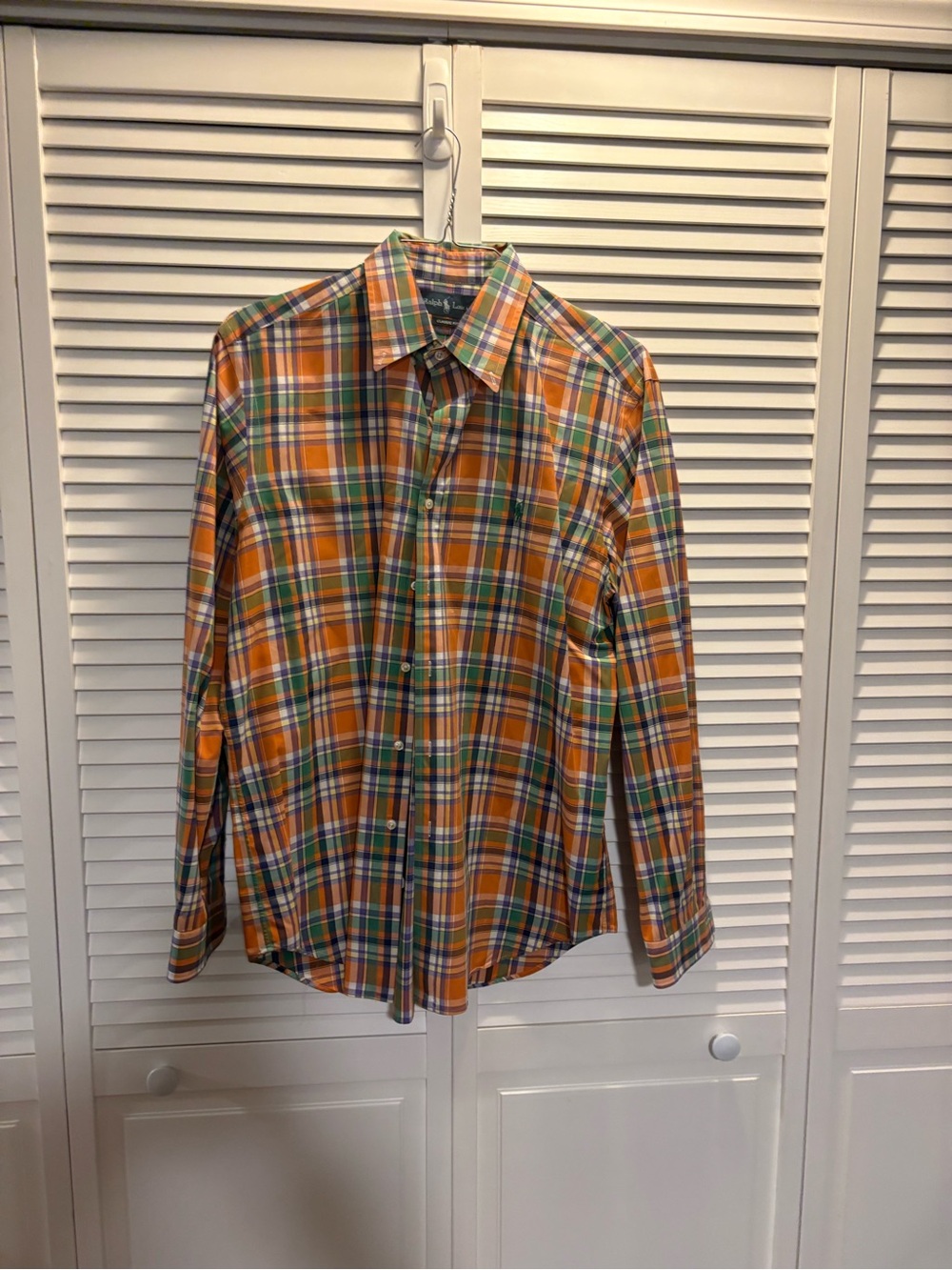 Ralph Lauren Orange and Green Plaid Button-Down Shirt
